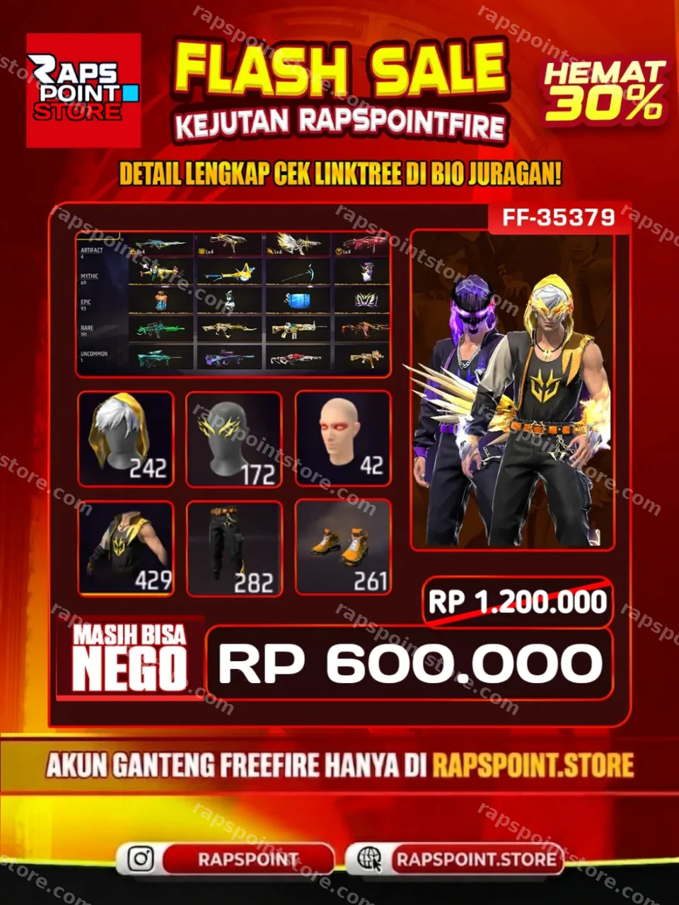RAMBUT KAKASHI HITAM, RAMADHAN ON, RAMBUT KAKASHI PUTIH, Vampire's revenge bundle ON, Genos ON, TOPENG BUDI, Angel Ungu ON, ANGEL PUTIH